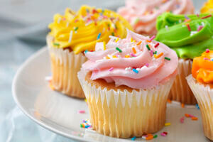 Plate of Colorful Cupcakes with Candy Sprinkles