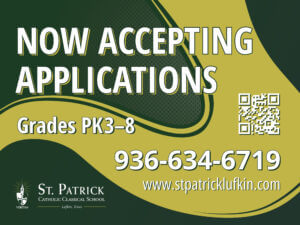 St. Patrick Catholic School now accepting applications.