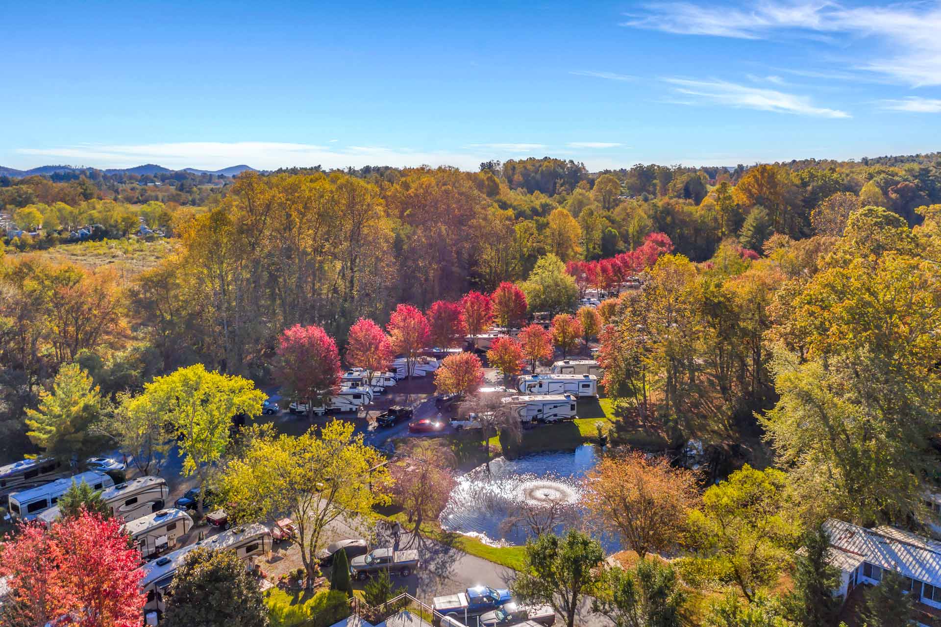 Aerial view fall camping Lakewood RV Resort