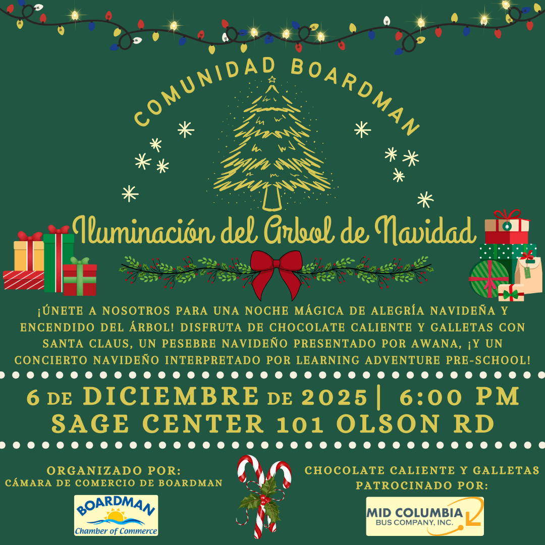 Boardman Christmas lighting 2025 - Spanish