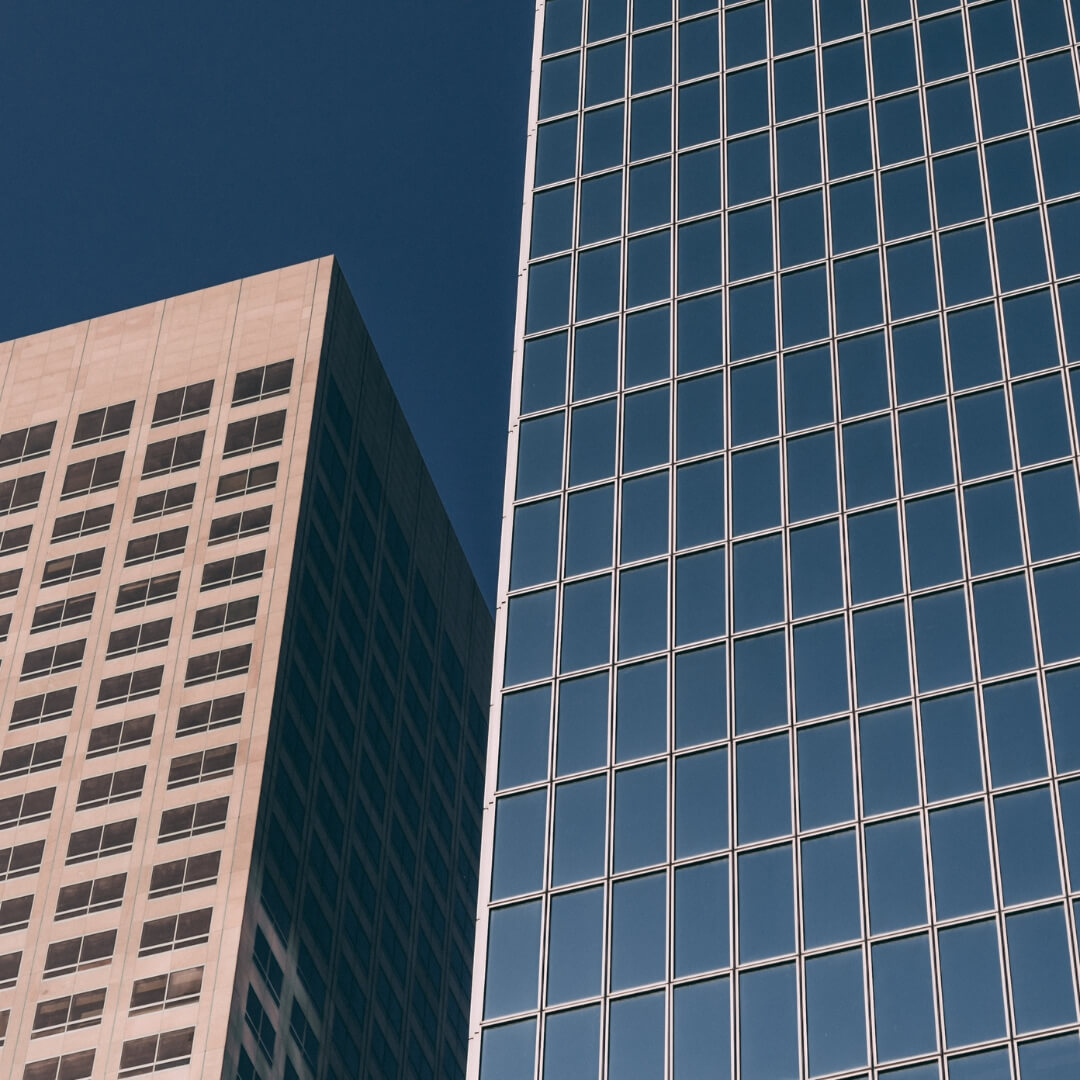 Close up of office buildings