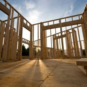 view looking on framing of a house under construction