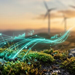lines flowing to wind turbines