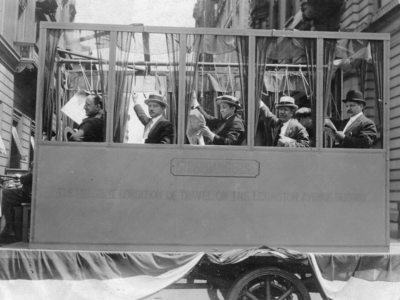 Members of the Yorkville Chamber aboard a parade float in 1923.