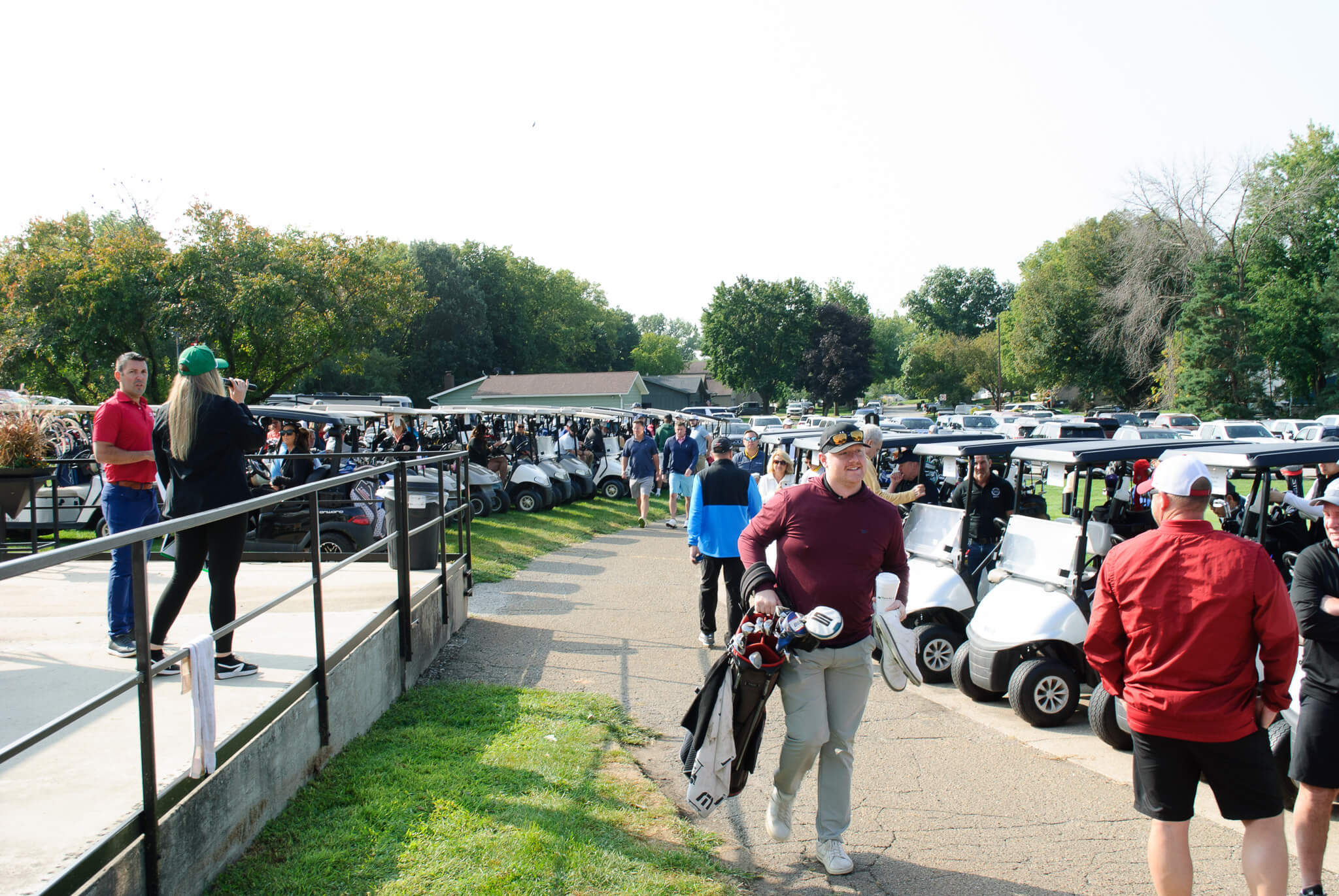 Golf Carts lined up waiting to start tournament