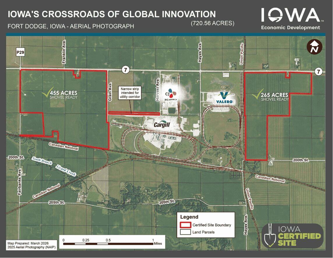 Site Certified Iowa Crossroads of Global Innovation 2026 (1) Aerial Map of the certified Iowa's Crossroads of Global Innovation.