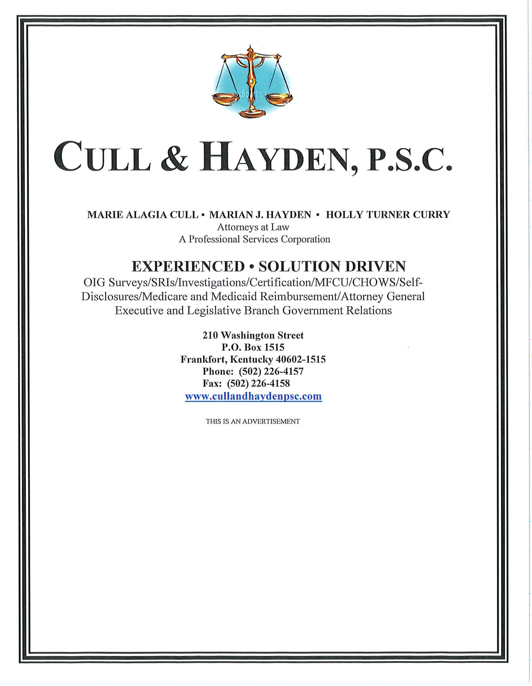 CULL &amp; HAYDEN FIRM LOGO Full Ad
