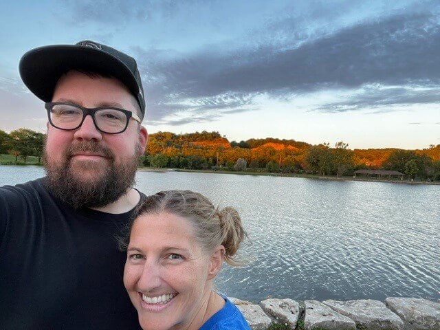 selfie in front of a lake