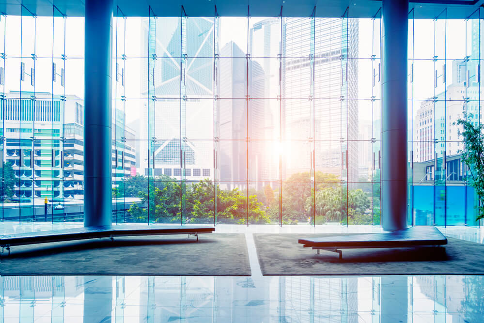 Glass wall in the office building