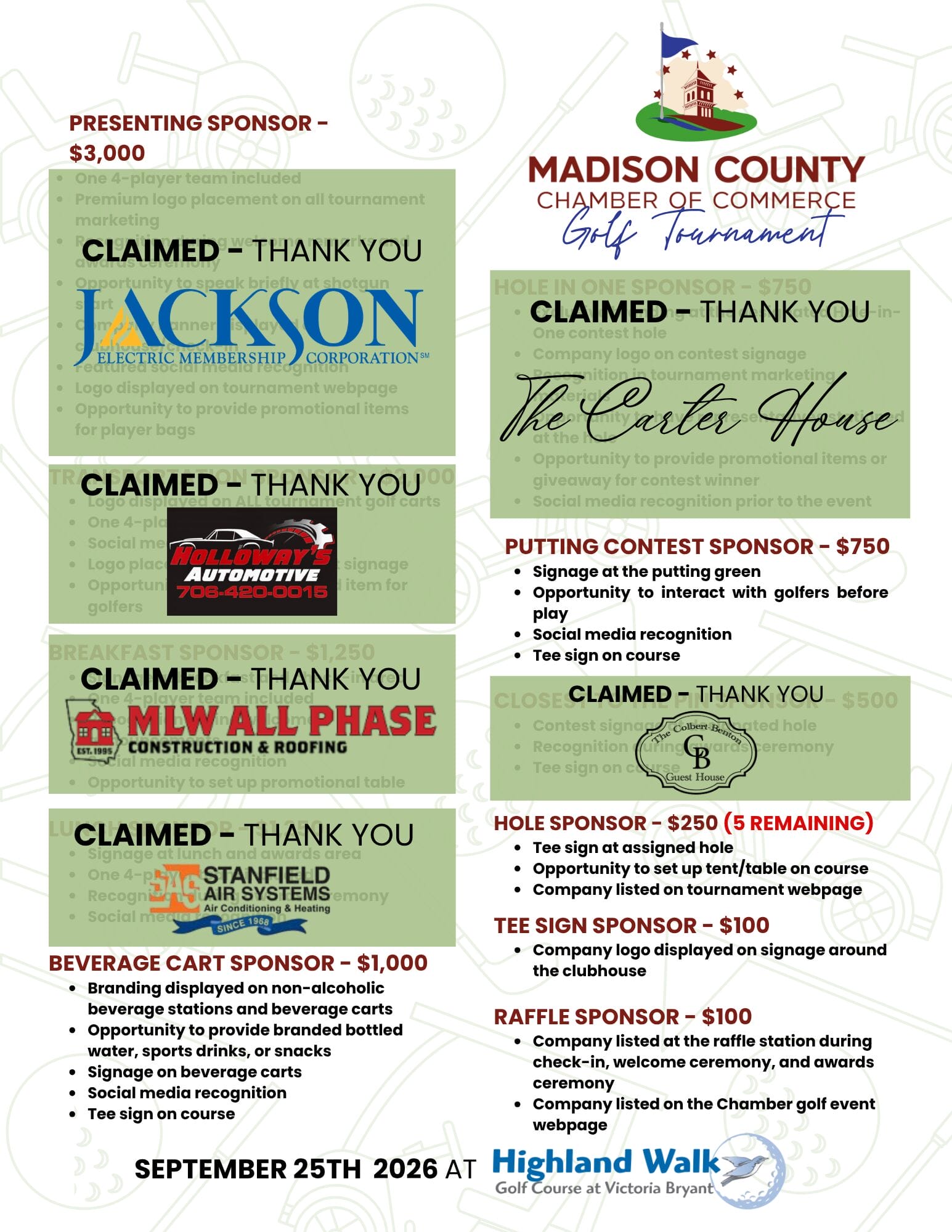 Golf Sponsorships As of 07.28 (2)