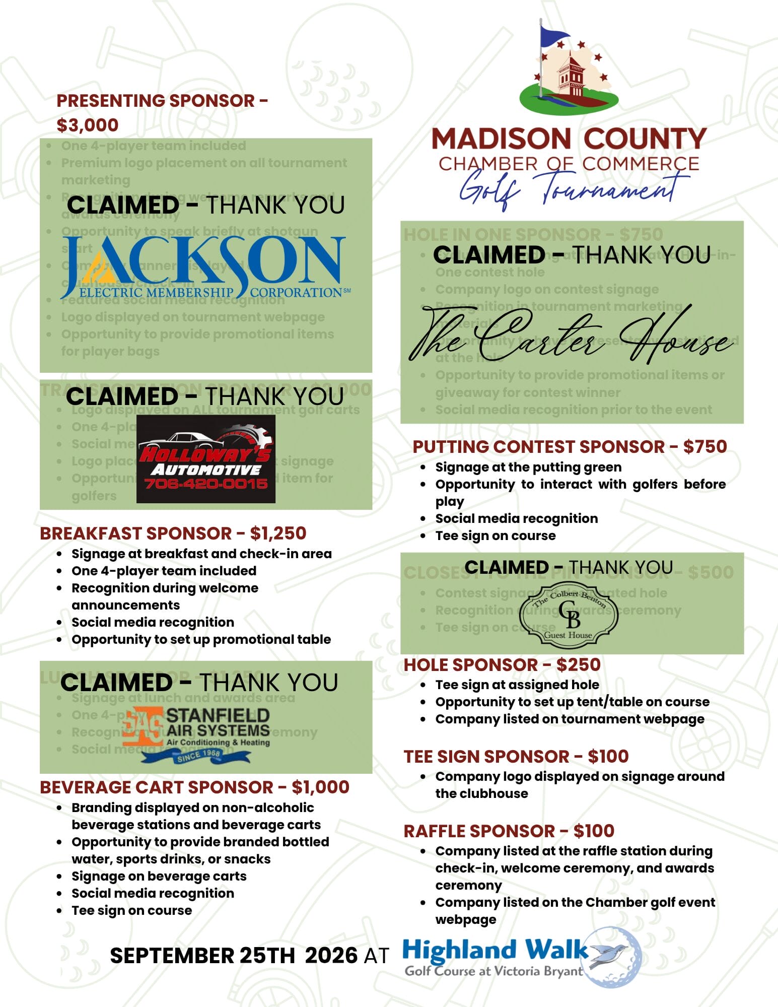 Golf Sponsorships As of 07.28