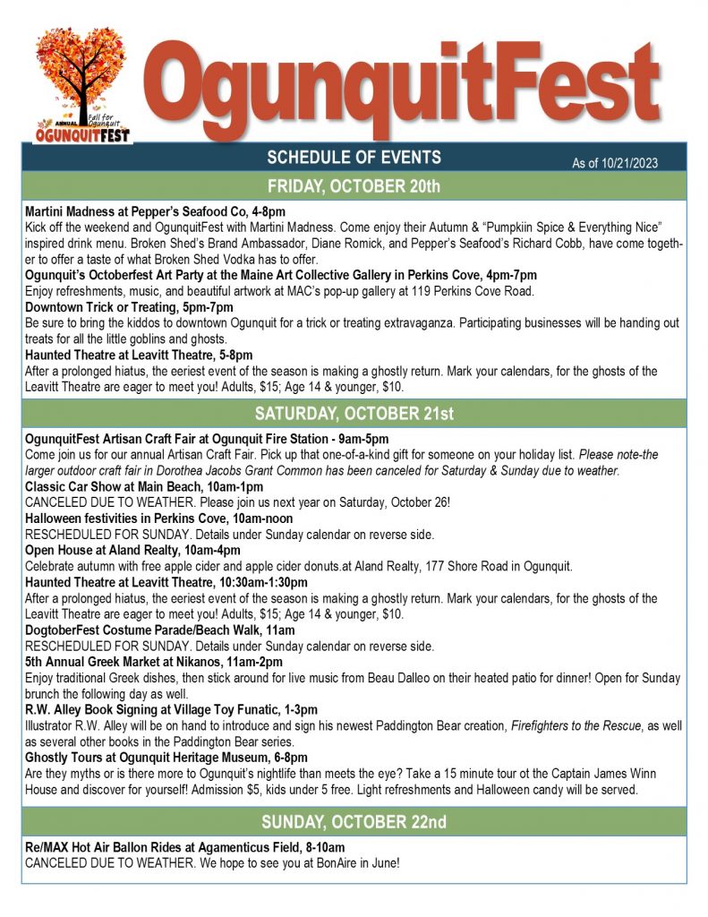 Fall for Ogunquit Schedule 2023 as of 10-21 p1