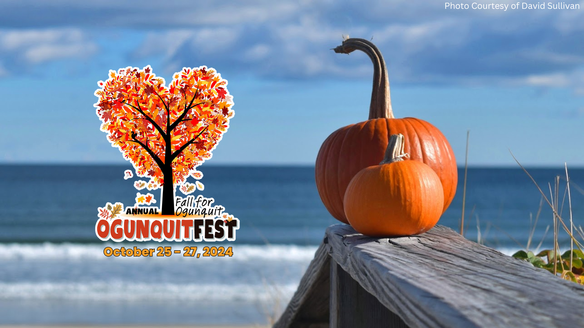 OgunquitFest banner with a photographic background featuring pumpkins in front of the beach