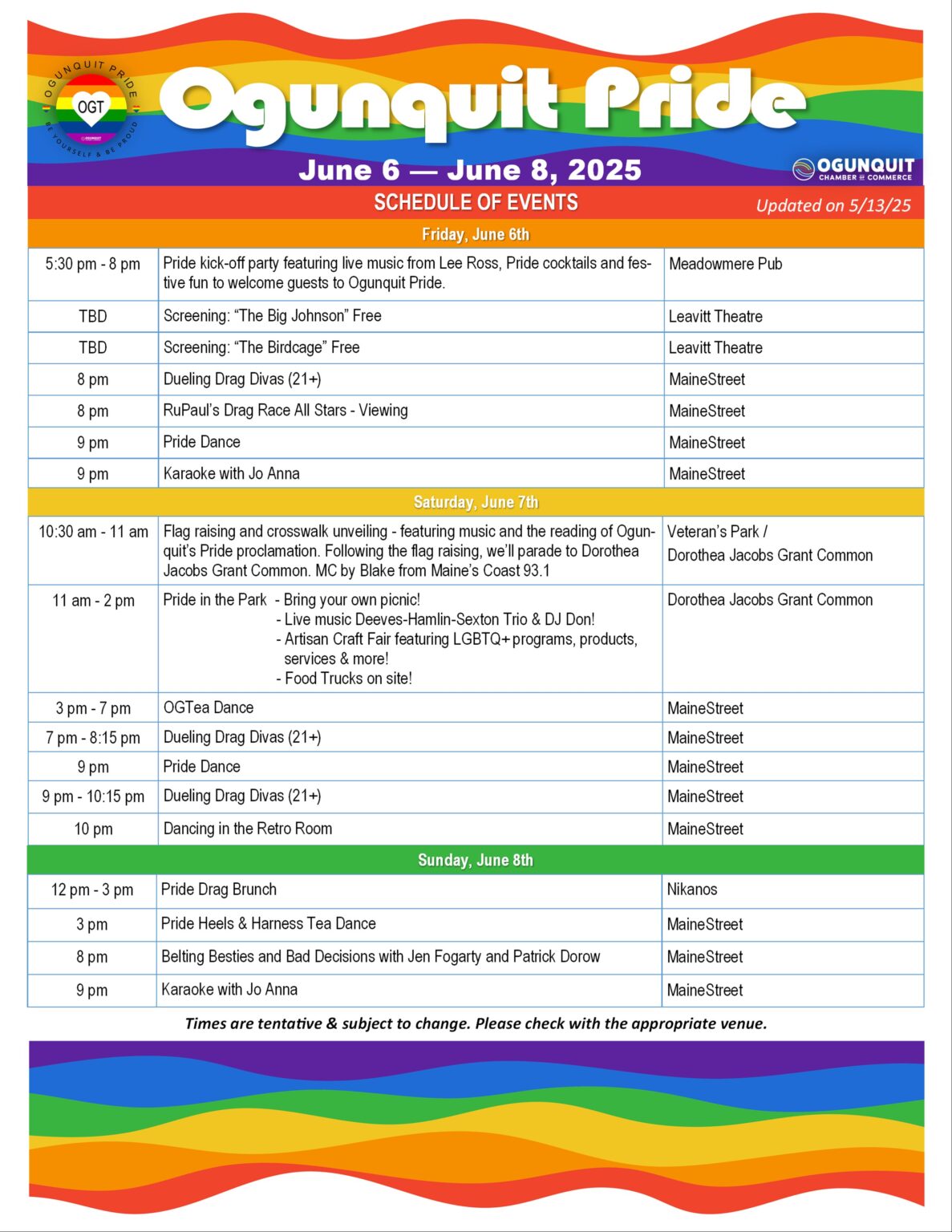 Pride Schedule 5/19