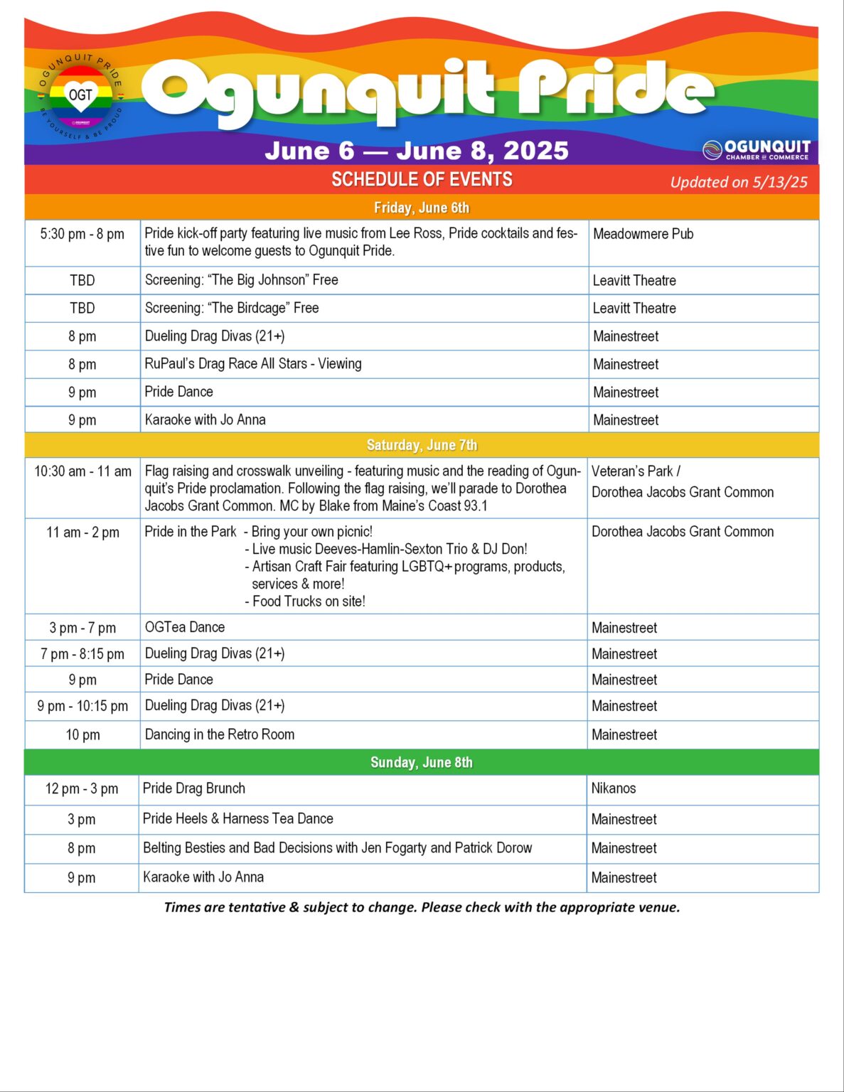 Ogunquit Pride Weekend agenda