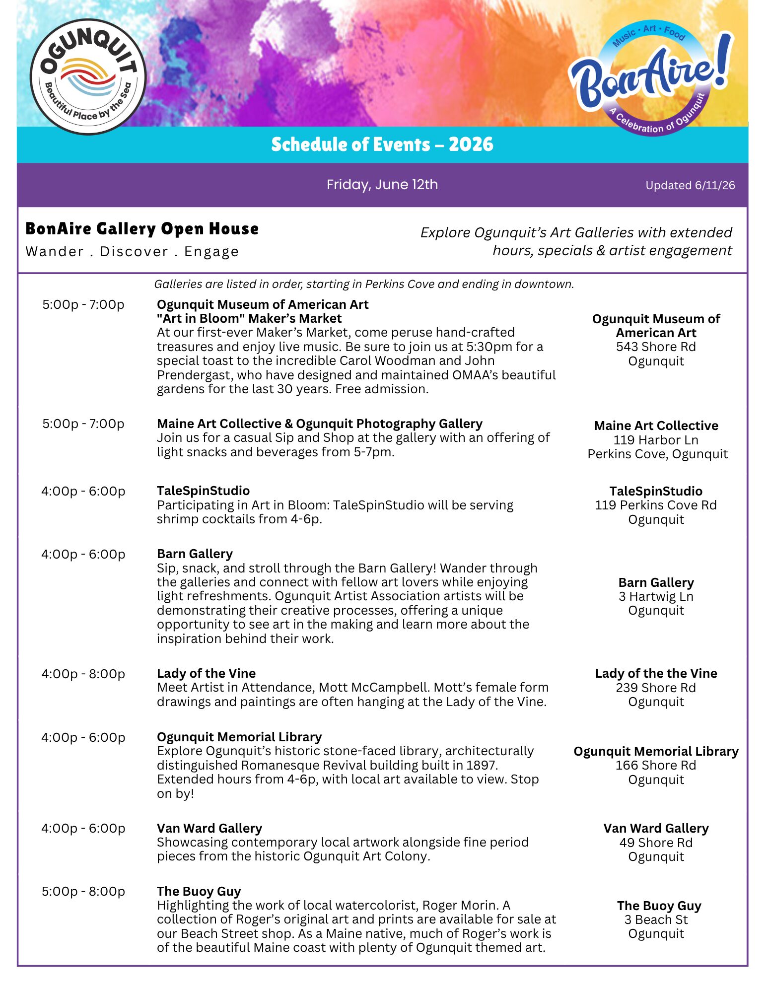 Schedule for BonAire page 1