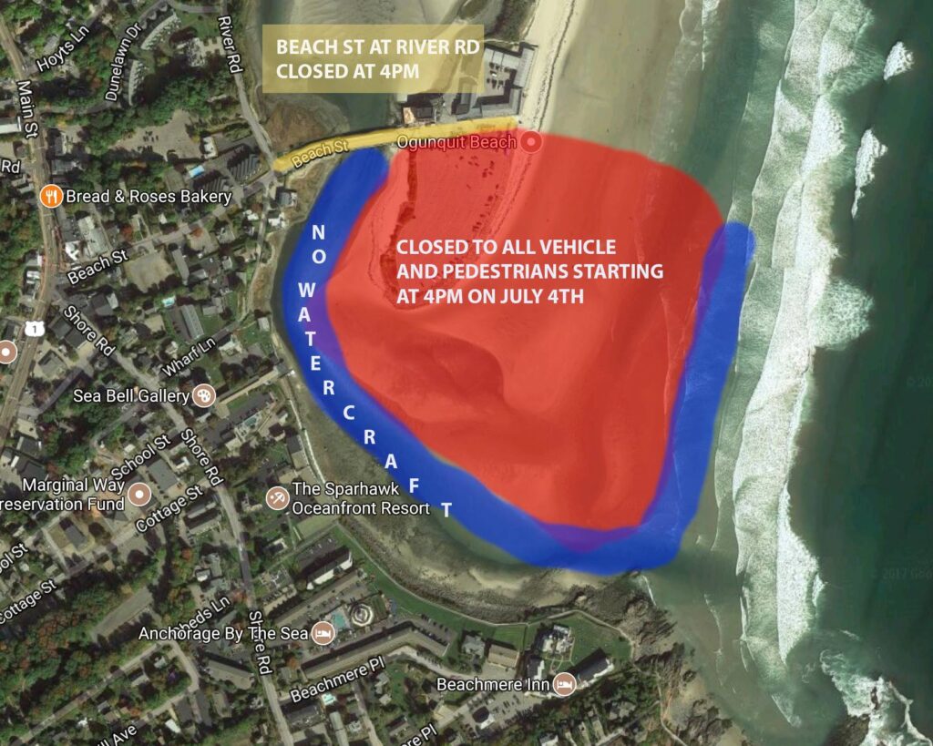 Parking map of Main Beach lot for fireworks closure.