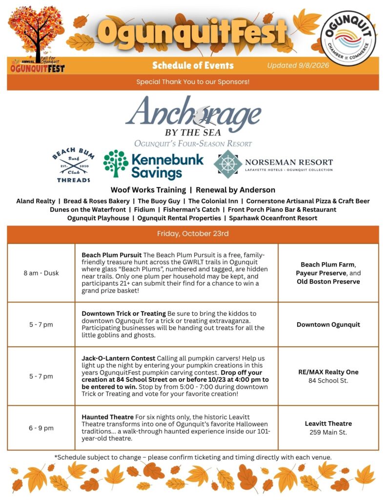 Ogunquit 2026 Schedule