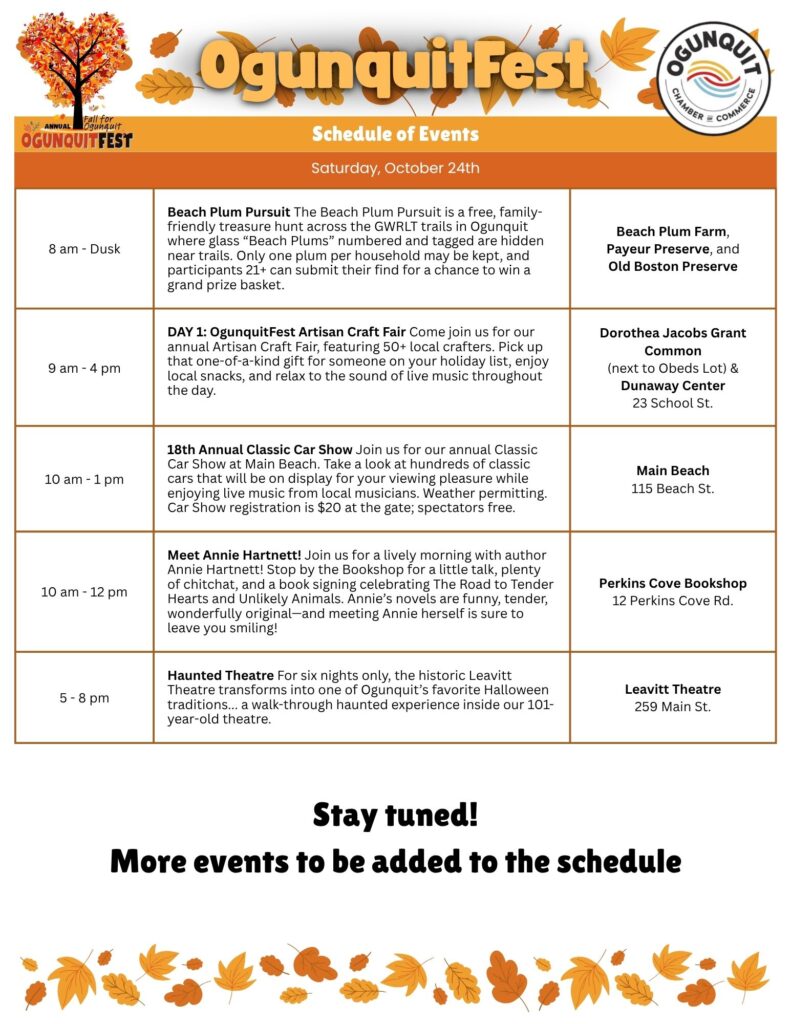 Ogunquit 2026 Schedule