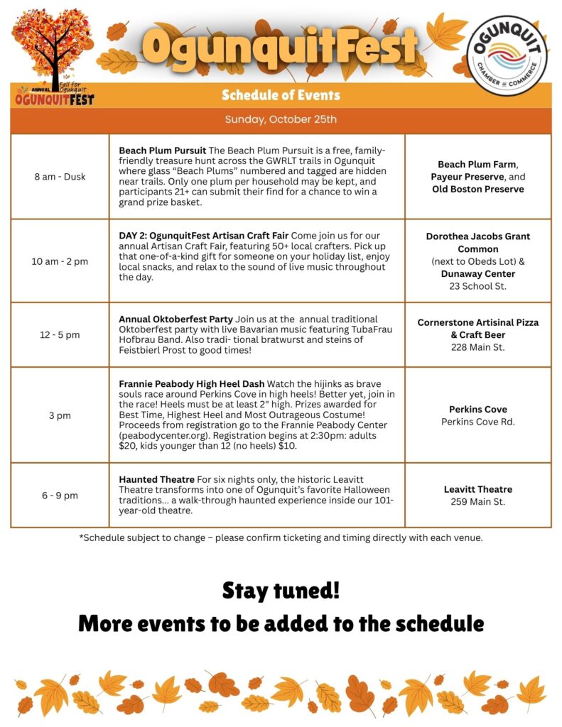 Ogunquit 2026 Schedule