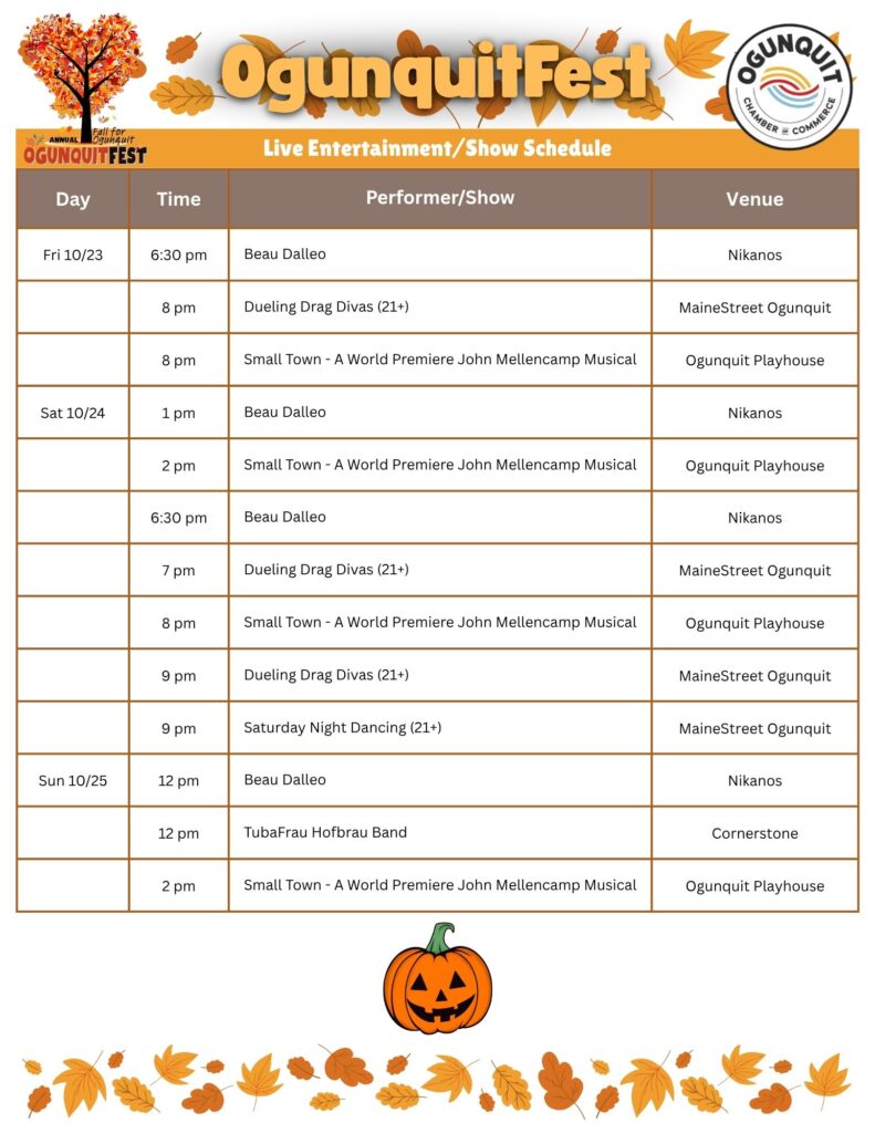 Ogunquit 2026 Schedule