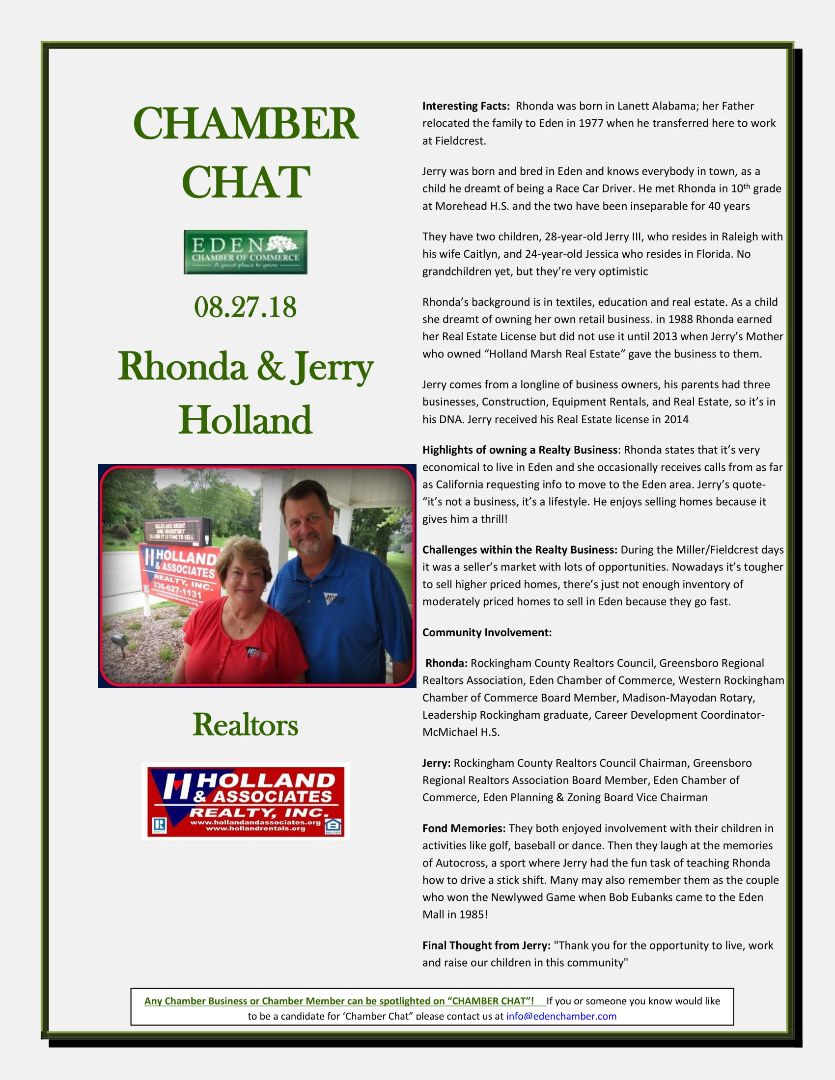 CHAMBER-CHAT--Holland-Realty--Rhonda-and-Jerry-08.27.18-1