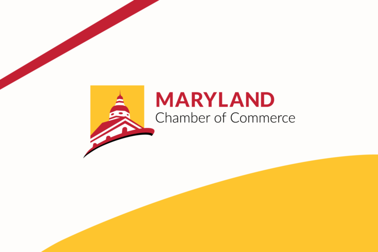 Maryland Chamber of Commerce logo with a red bar showing diagonally across the left and a yellow swoosh showing towards the bottom right