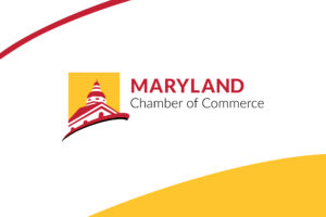 Maryland Chamber of Commerce logo with a red arc showing across the top left and a yellow swoosh at the bottom right.