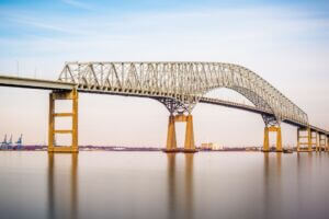 Long exposure of the Francis Scott Key Bridge in Baltimore, MD from nearby Fort Armistead Park.