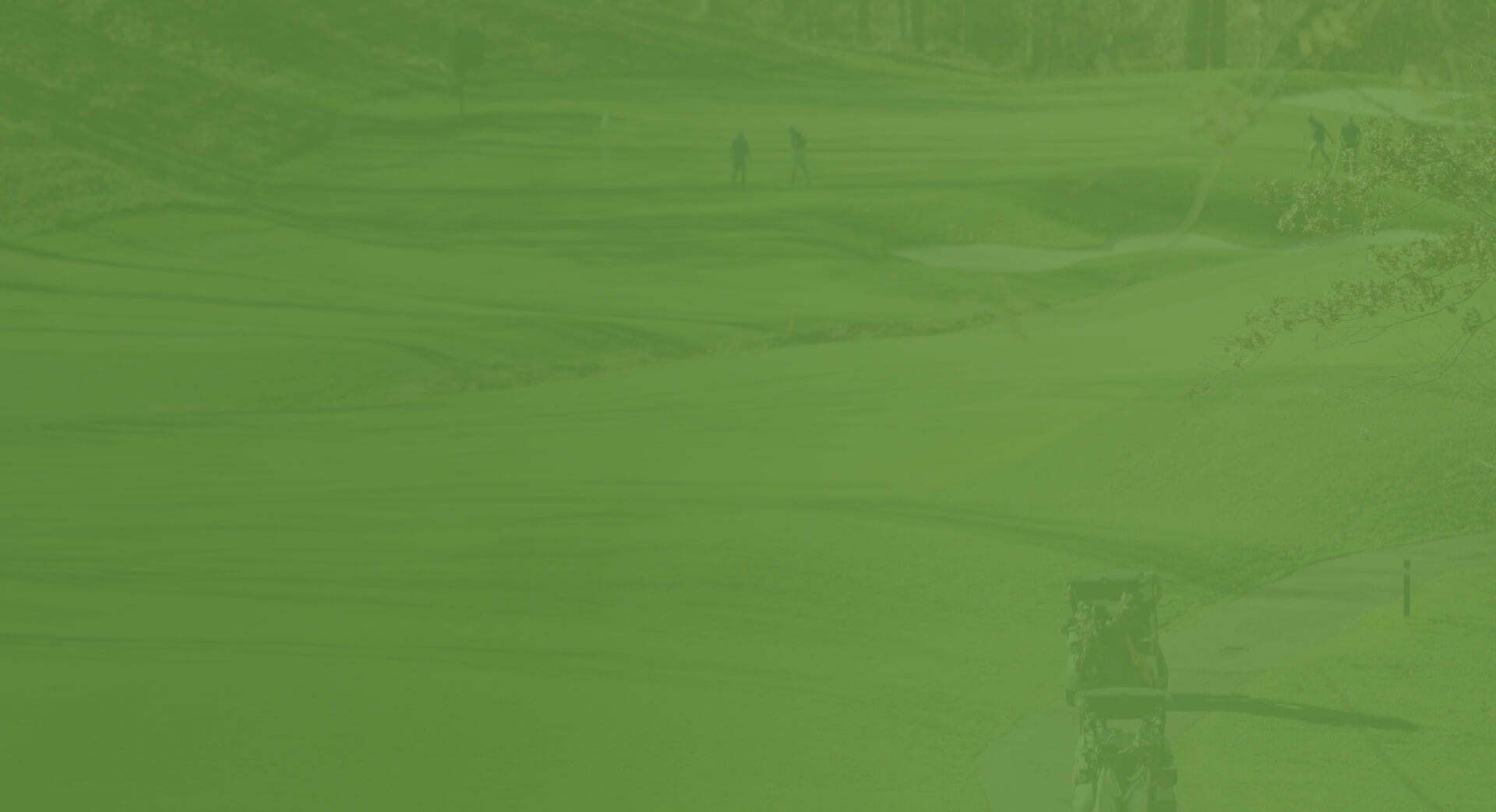 Green translucent foreground over an afternoon background image showing golfers and golf carts on a golf course during autumn