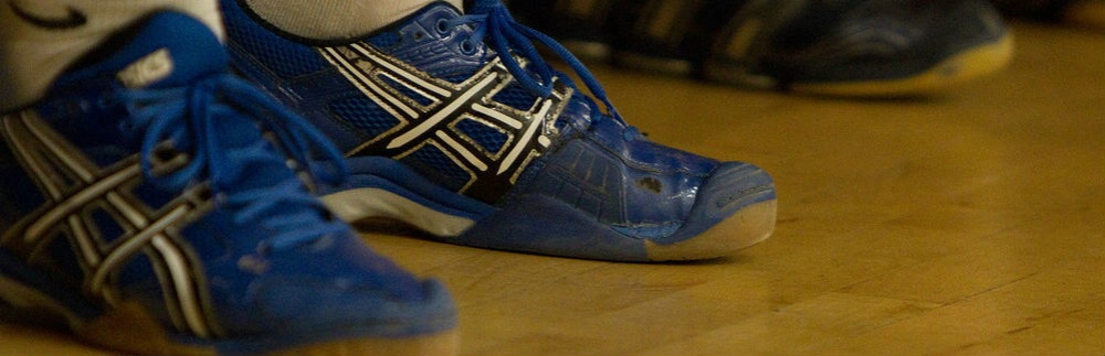 blue athletic shoes