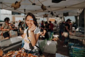woman with mini flag