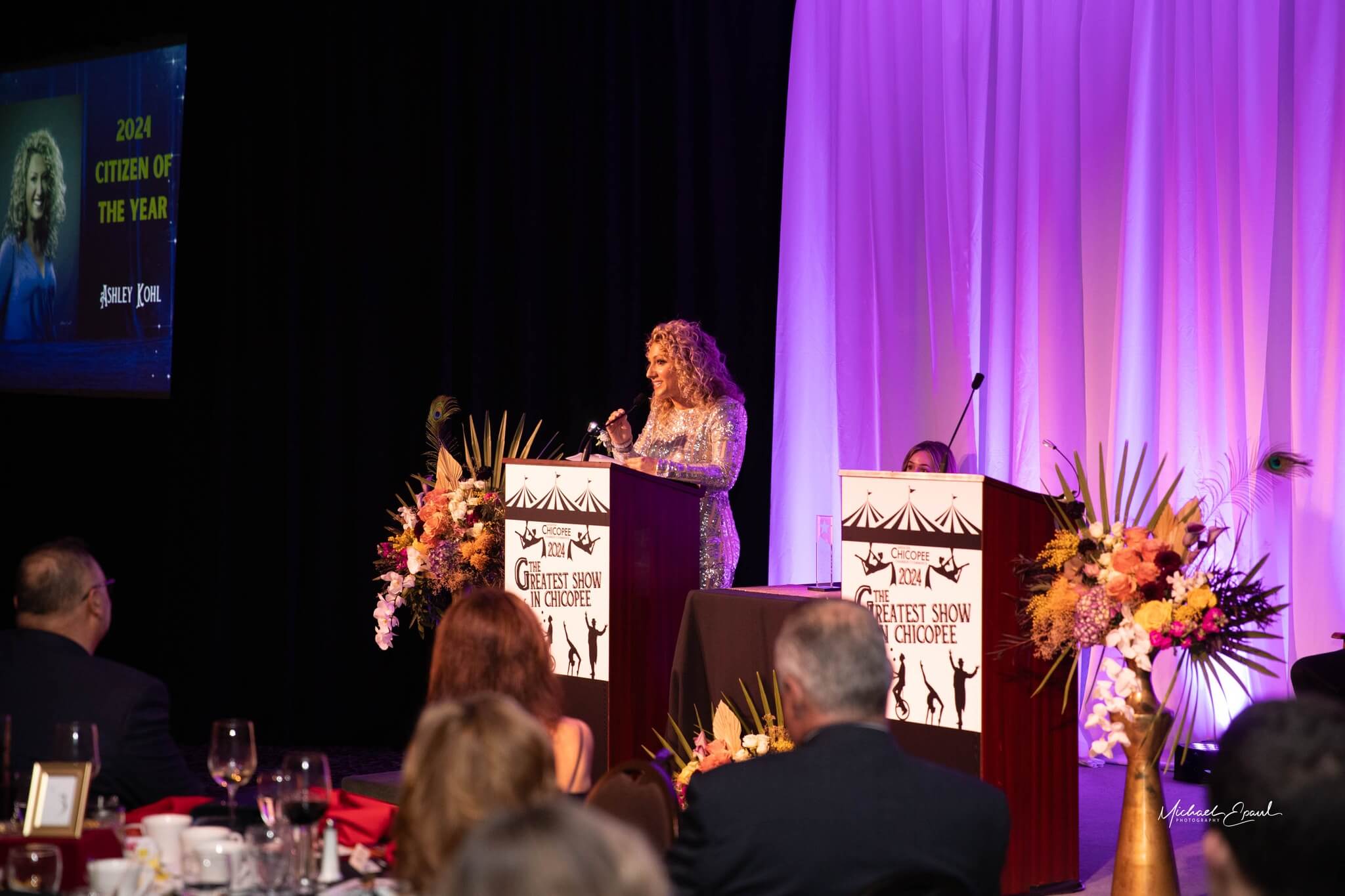 Citizen of the Year Ashley Kohl, giving acceptance speech.