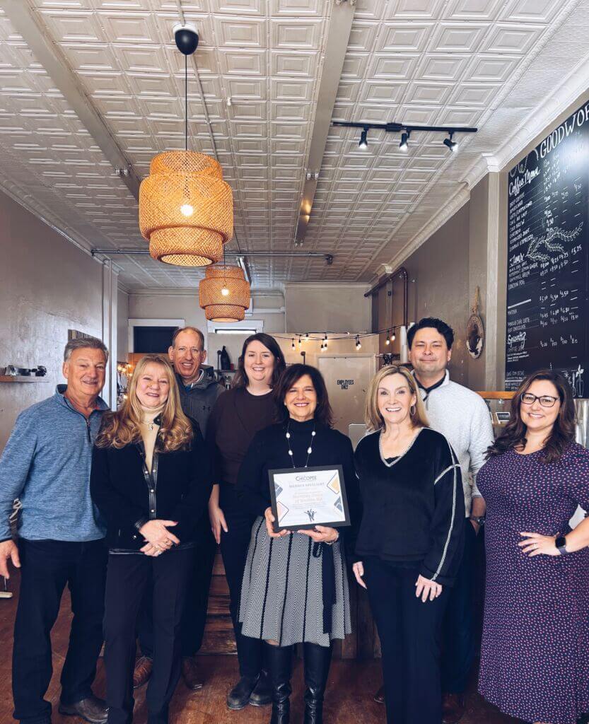 (from L to R) Ted Hebert, Barbara Hebert, Todd McDonald, Melissa Breor, Gina Mazza, Tania Spear, Brion Robert, and Corinne Dumont Jackson