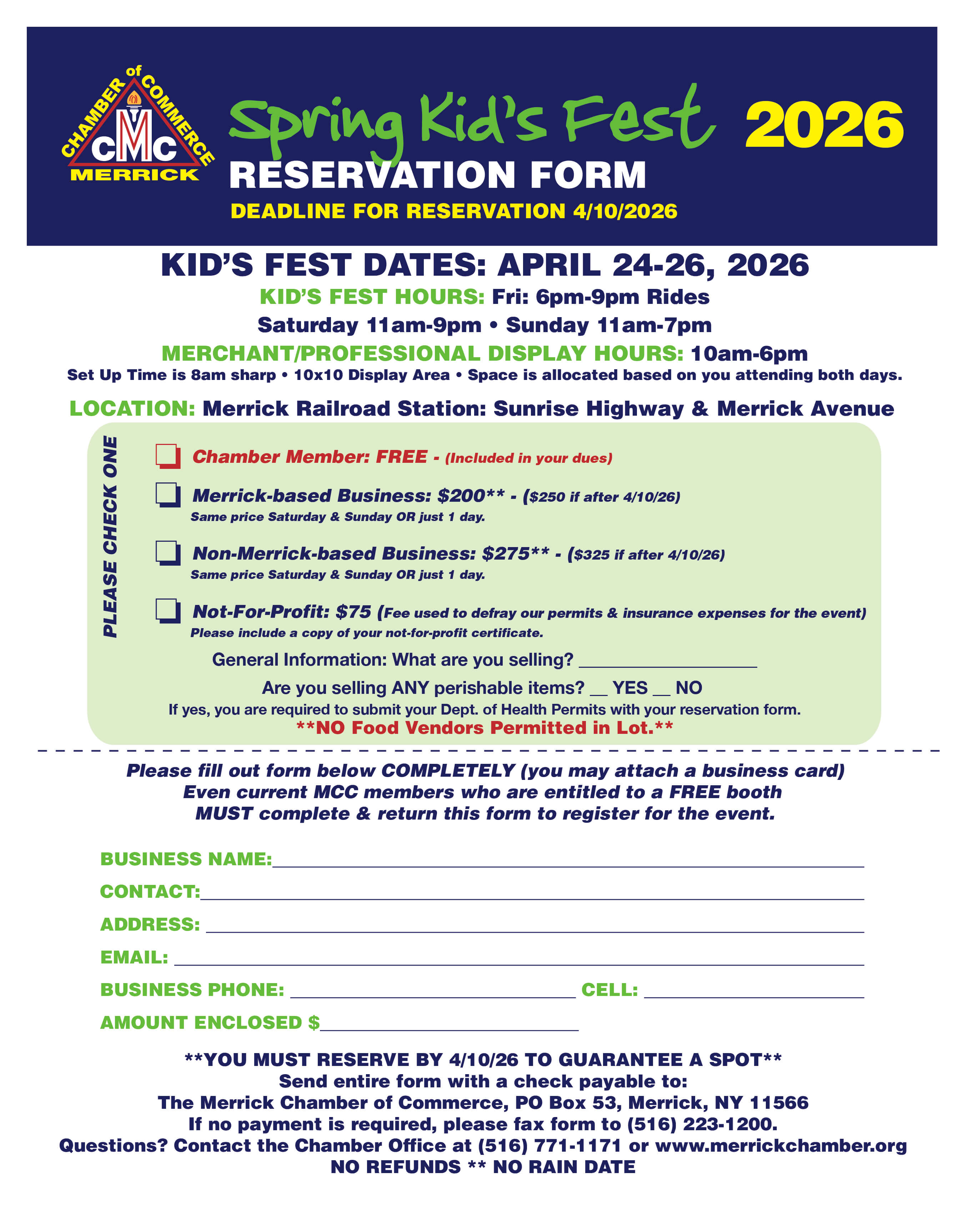 KIDSFEST RESERVATION FORM 2026