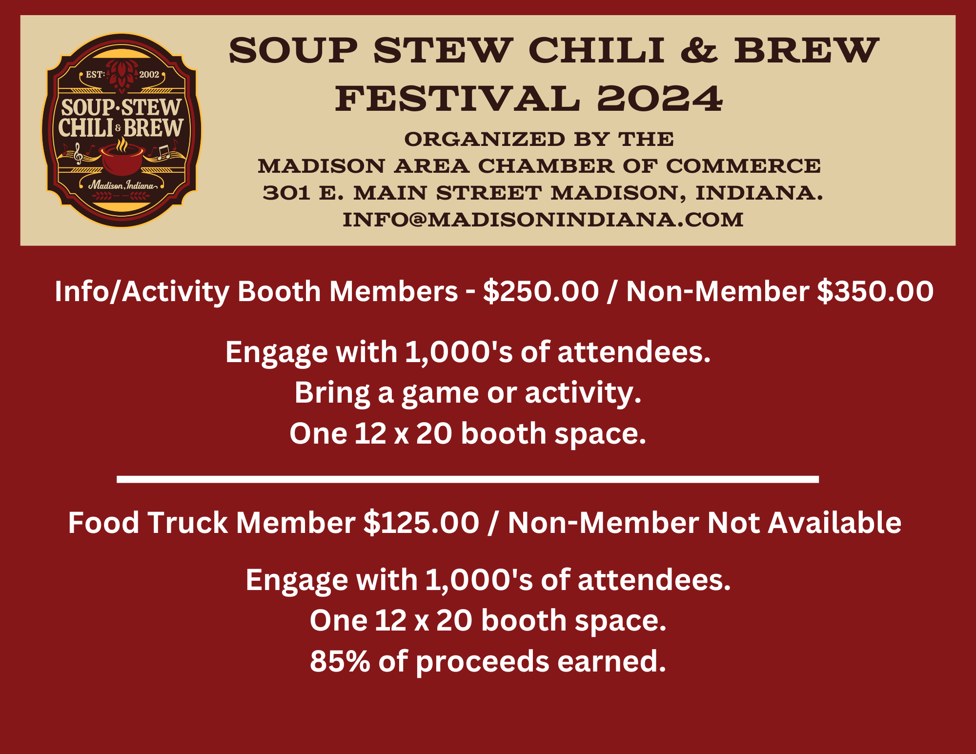 12 2024 Soup Stew Chili and Brew Info &amp; Food Truck Booths