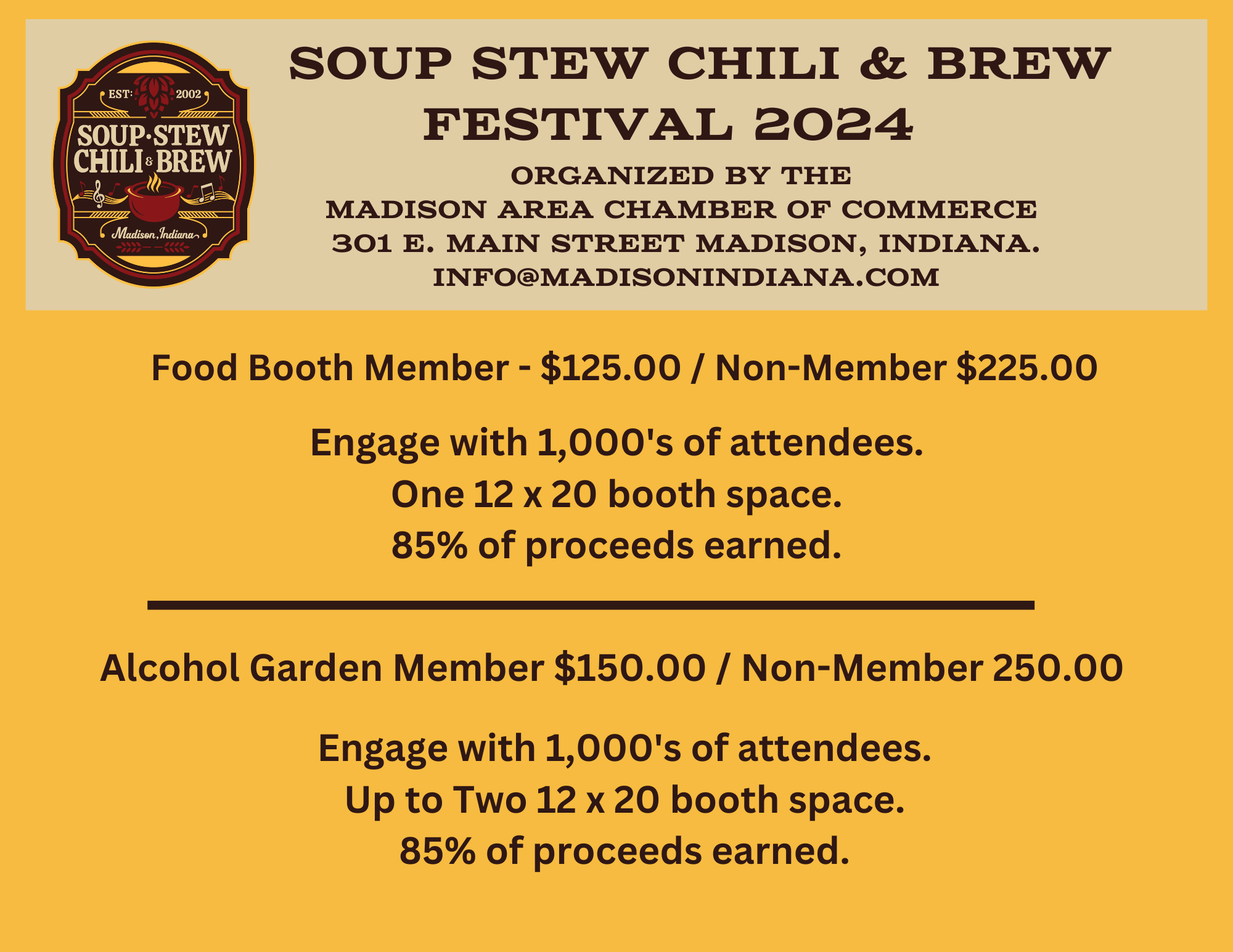 13 2024 Soup Stew Chili and Brew Food Booth &amp; Alcohol Garden Booths