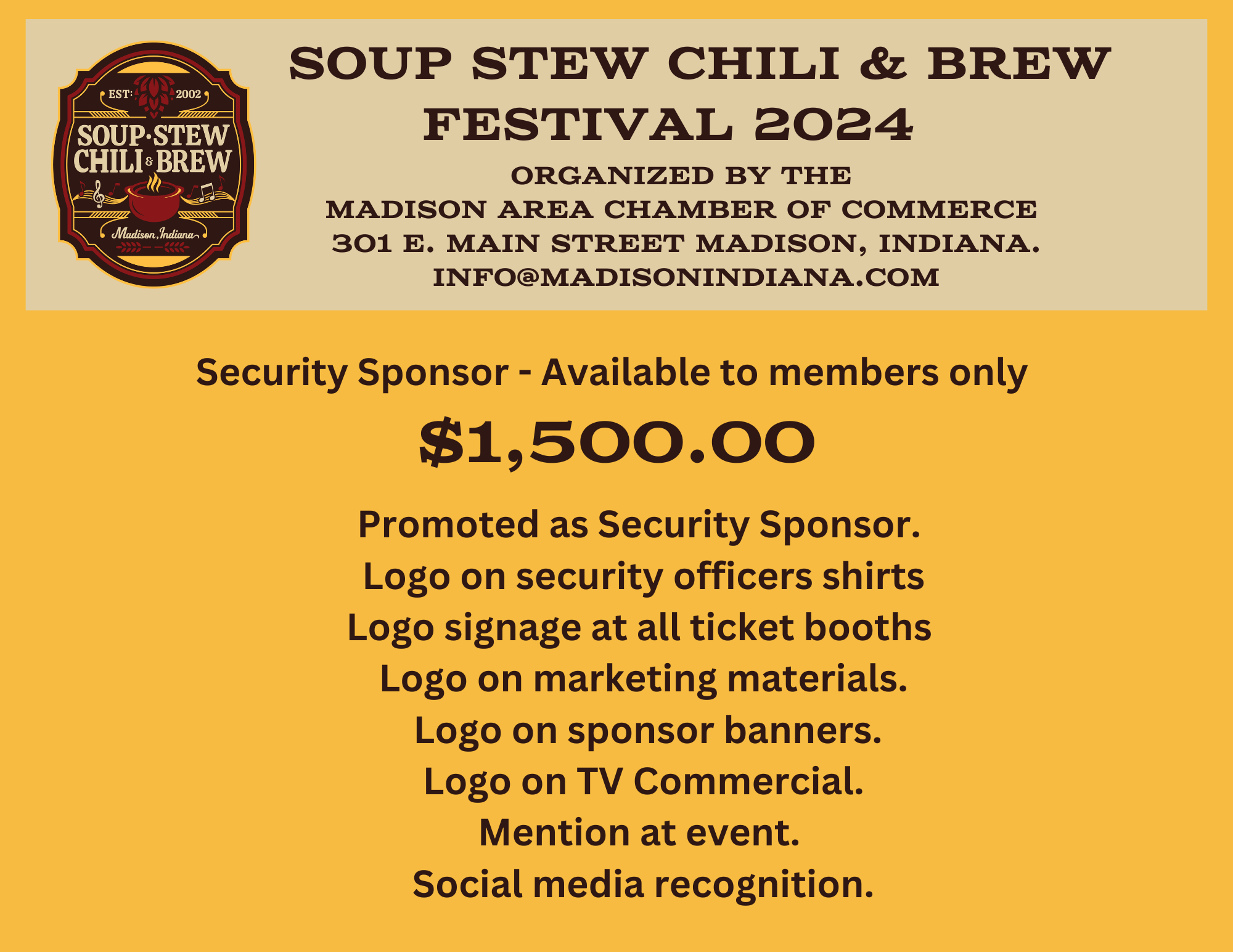 Sponsorship 6 - 2024 Soup Stew Chili and Brew Security Sponsor