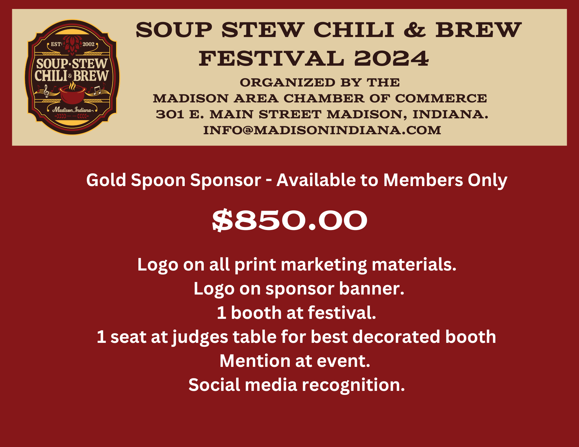 Sponsorship 9 - 2024 Soup Stew Chili and Brew Gold Spoon Sponsors