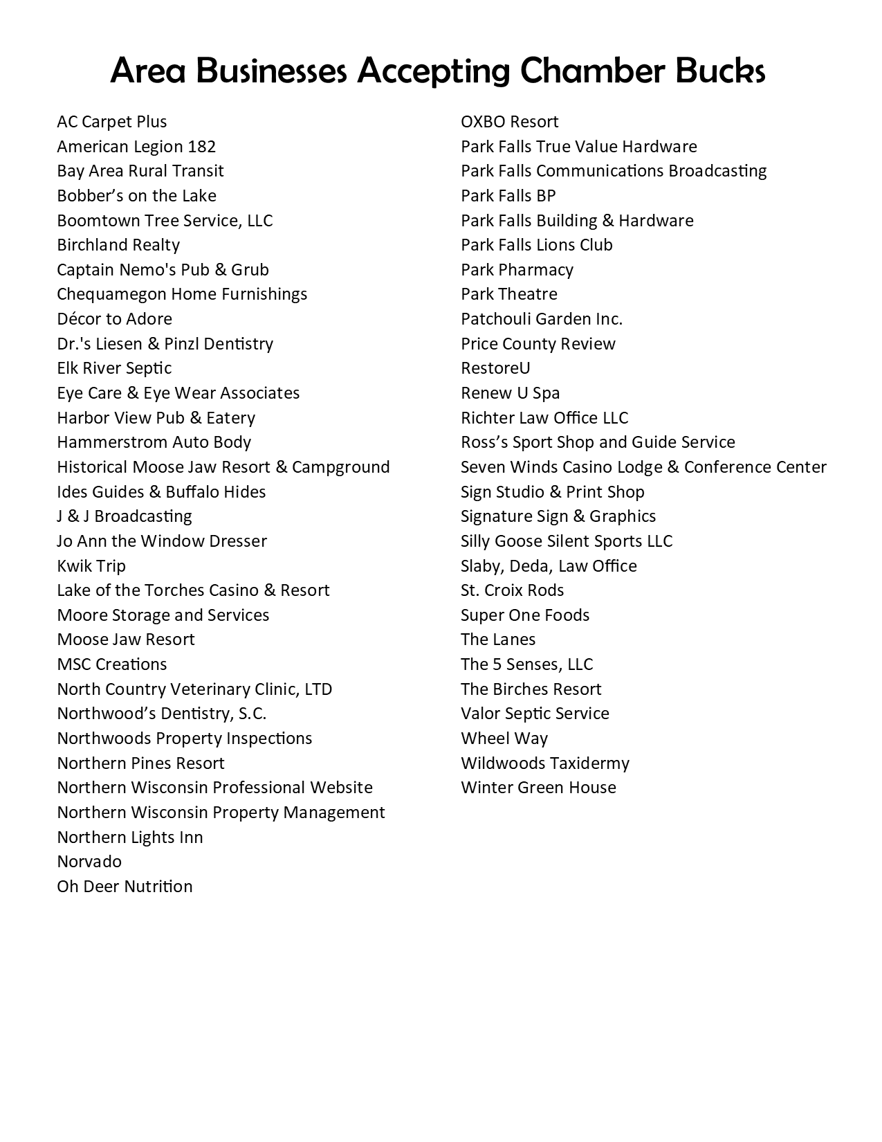 Chamber Bucks Park Falls Area Chamber of Commerce