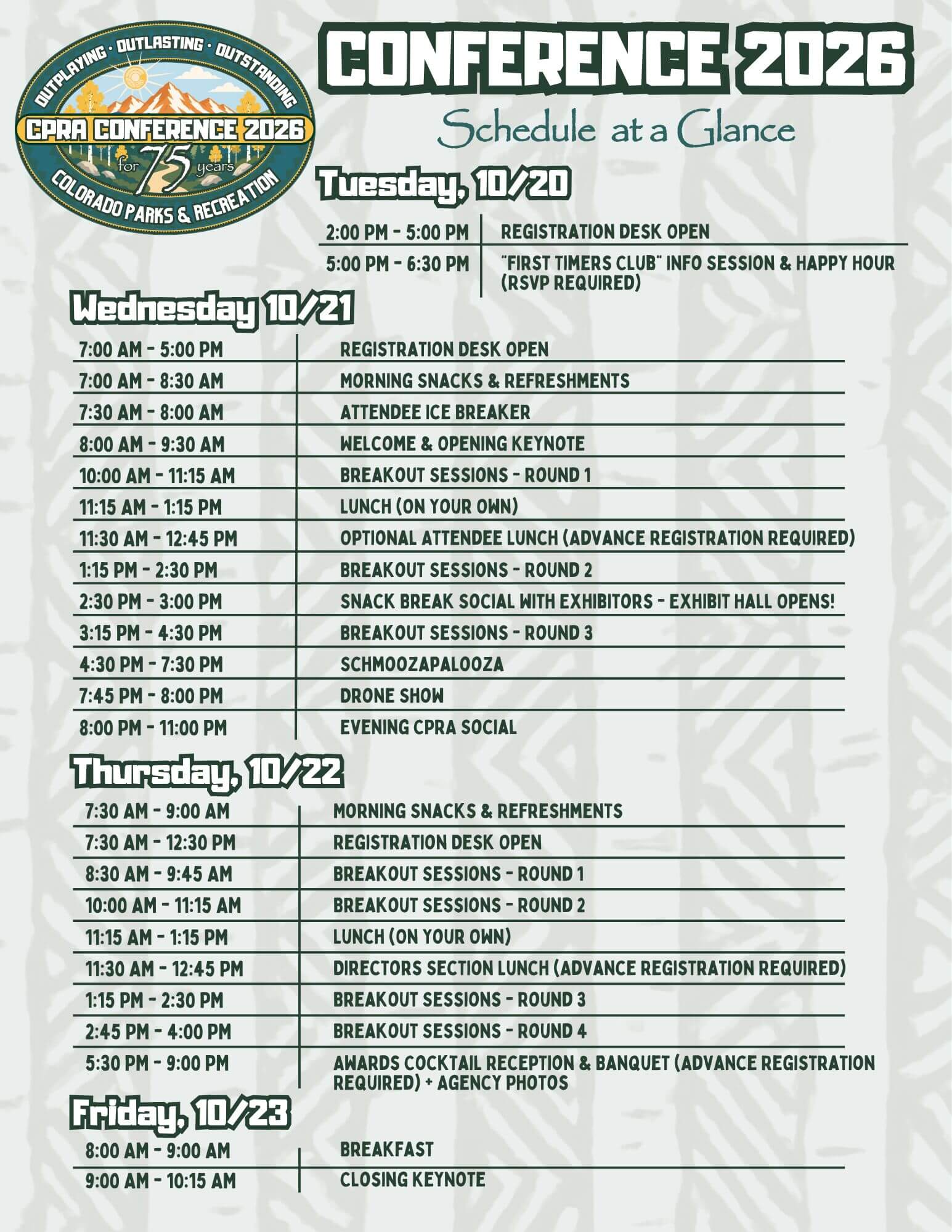 2026 Conference Schedule at a Glance