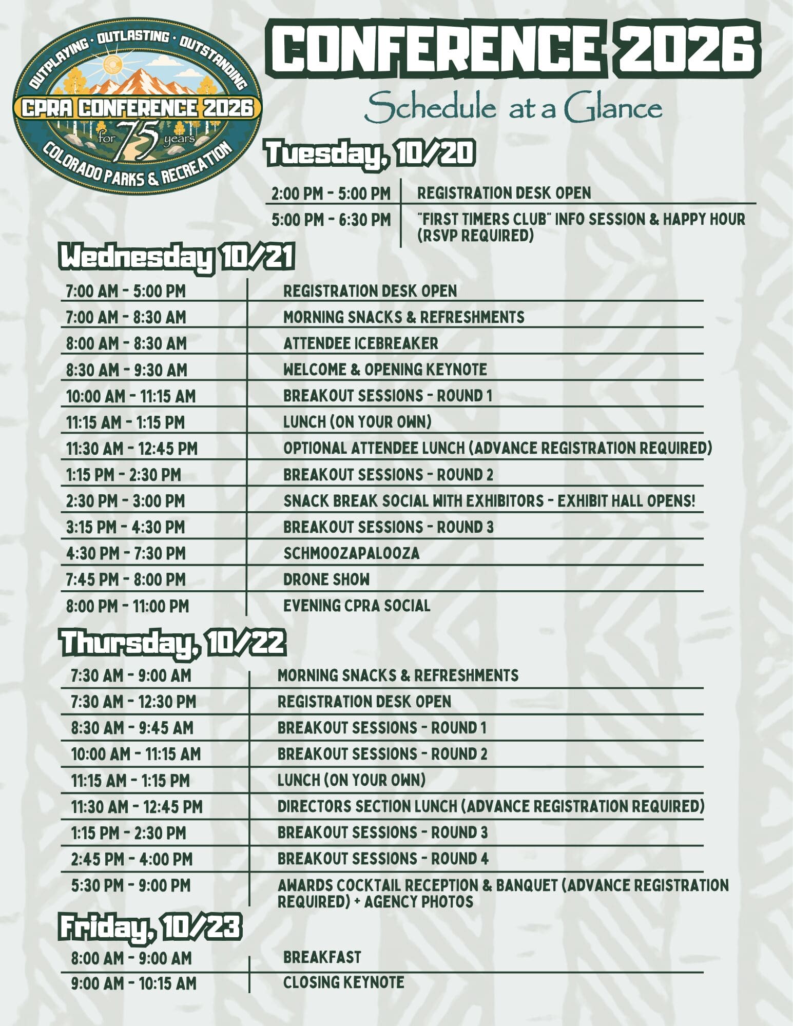 2026 Conference Schedule at a Glance (Updated)