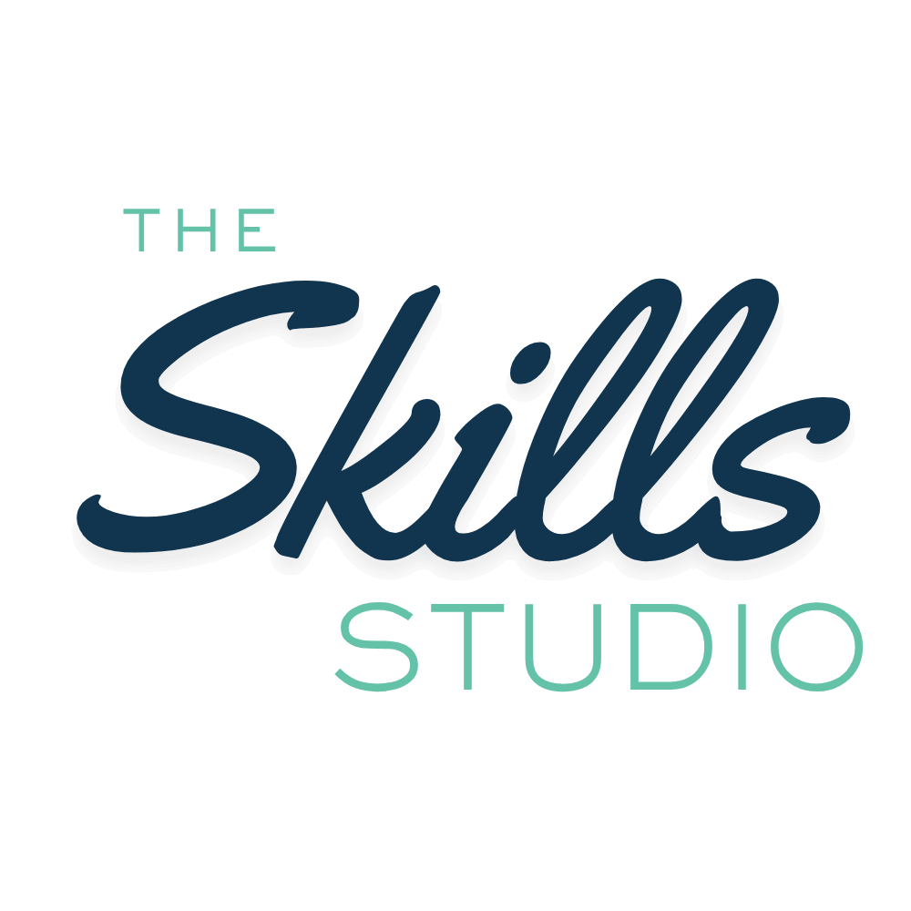 Logo for the Skills Studio program in seafoam and dark blue