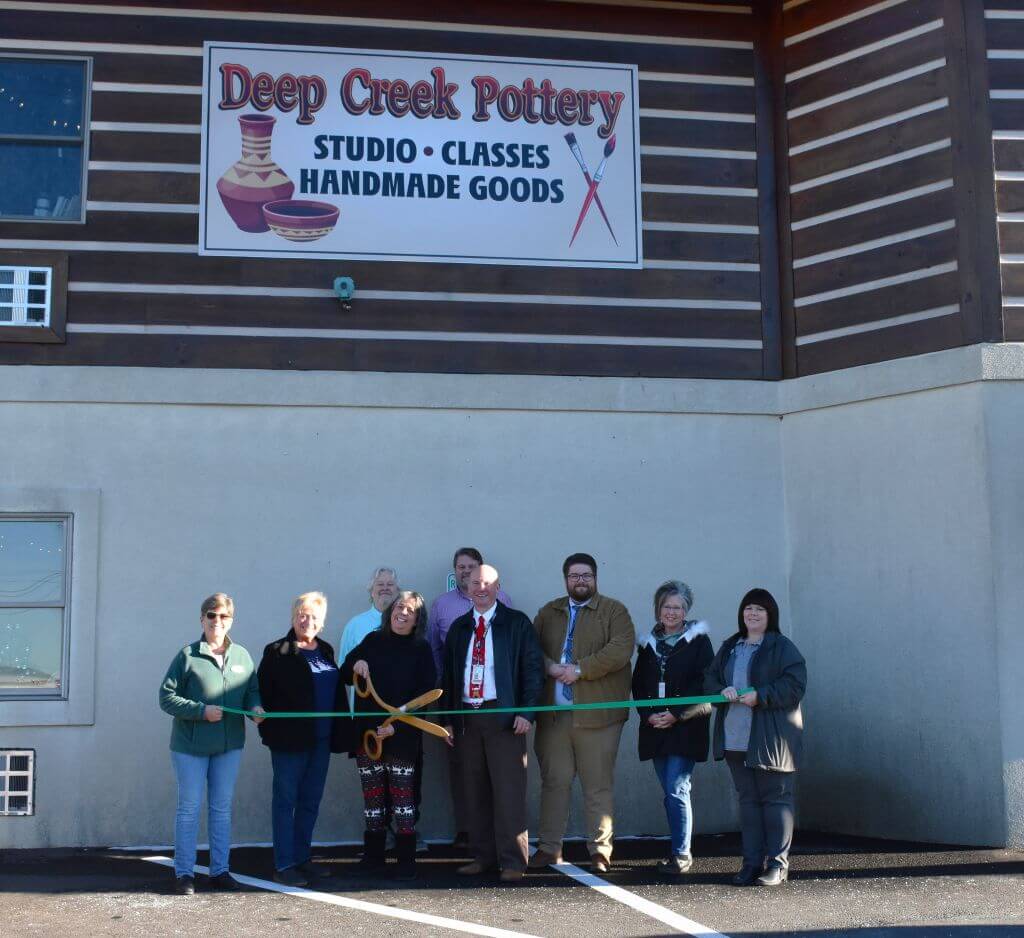 On Friday, December 15, the Garrett County Chamber of Commerce partnered with the Garrett County Department of Business Development to hold a ribbon cutting ceremony for the grand opening of Deep Creek Pottery’s new location in McHenry.
