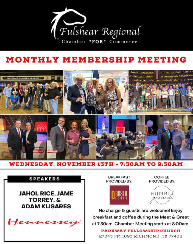 Fulshear Regional Chamber For Commerce November Membership Meeting Flyer