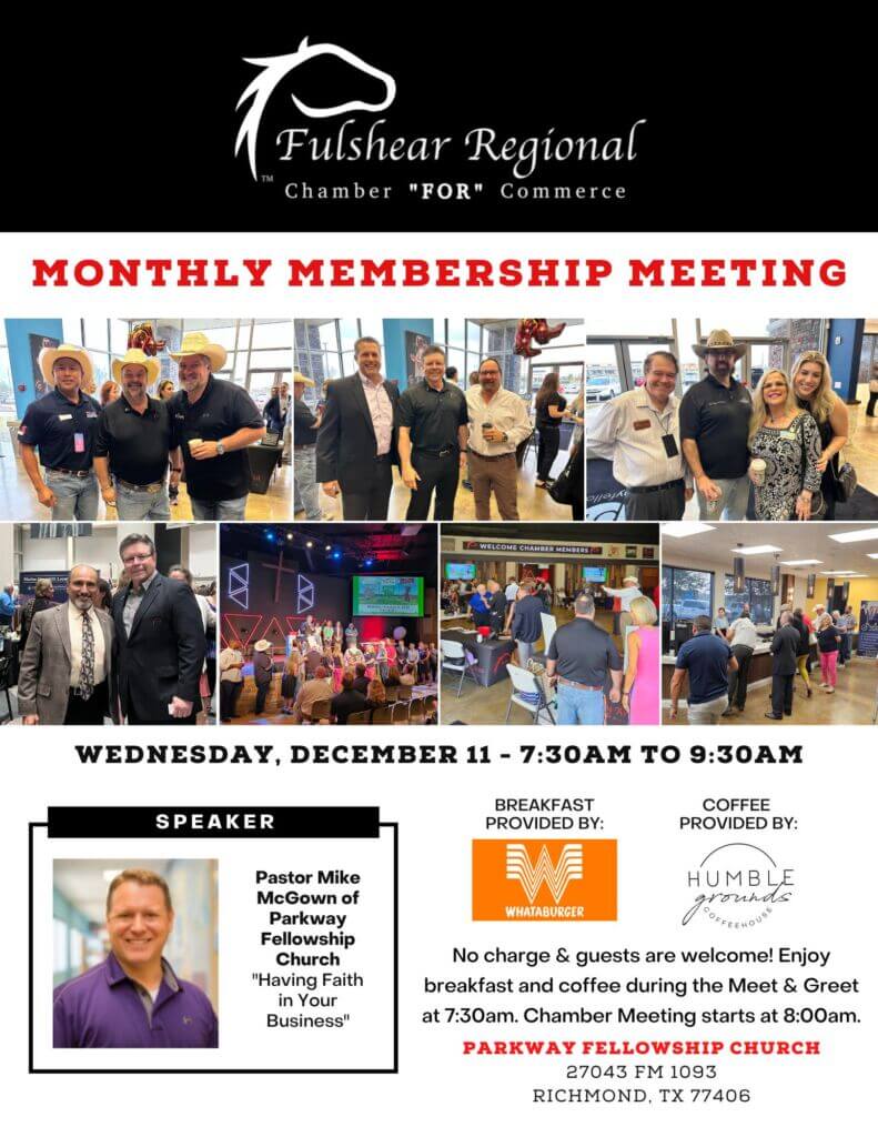 Fulshear Regional Chamber For Commerce November Membership Meeting Flyer