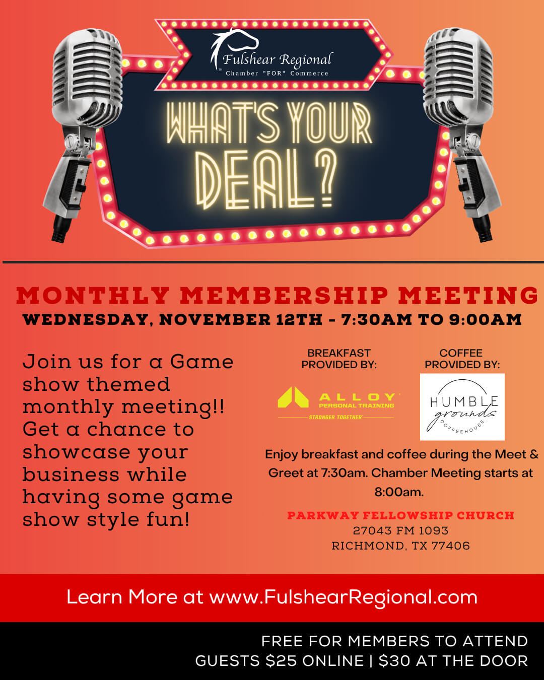 Fulshear Regional Chamber Monthly Meeting Wednesday November 12, 2025 Click Here to Register
