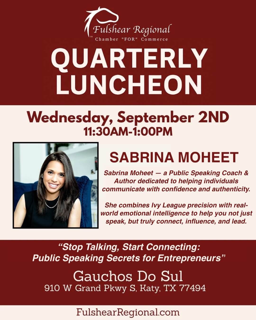 Fulshear Regional Chamber Quarterly Luncheon Featuring Sabrina Moheet