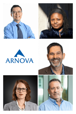 Photo collage of the ARNOVA transition team and the ARNOVA logo.