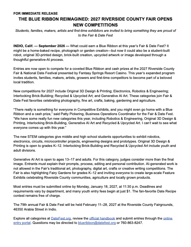 2027 Competitive Exhibits Press Release
